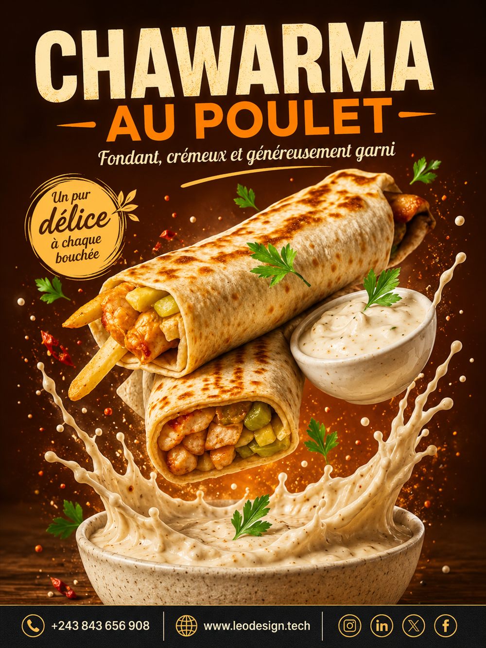 Affiche Chawarma au poulet premium